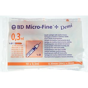 BD u100 0.3ml Syringe and Needle 30G x 8mm (per pack of 10)