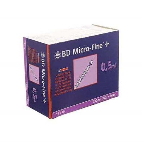 BD u100 0.5ml Syringe and Needle 30G x 8mm (per pack of 10)