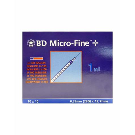 BD u100 1.0ml Syringe and Needle 29G x 12.7mm box of 100